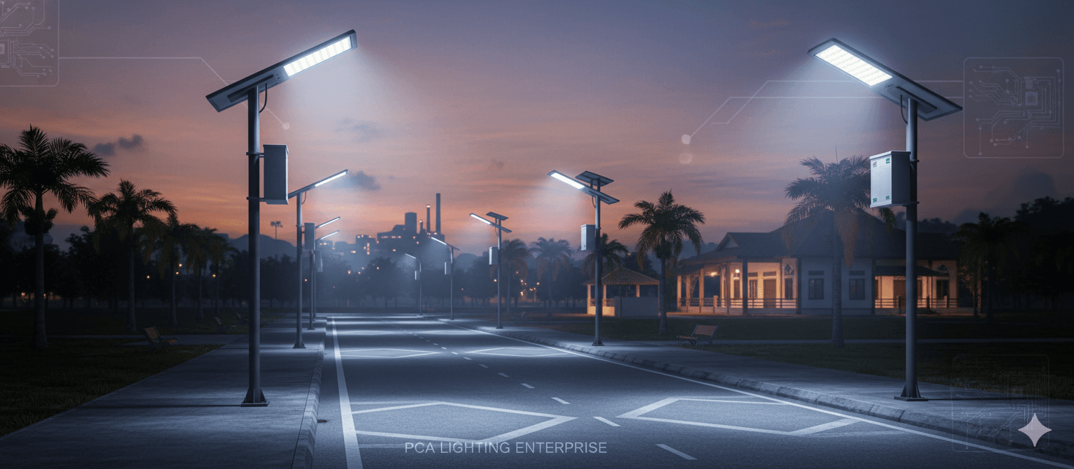 Solar-powered LED street lighting installed by PCA Lighting Enterprise
